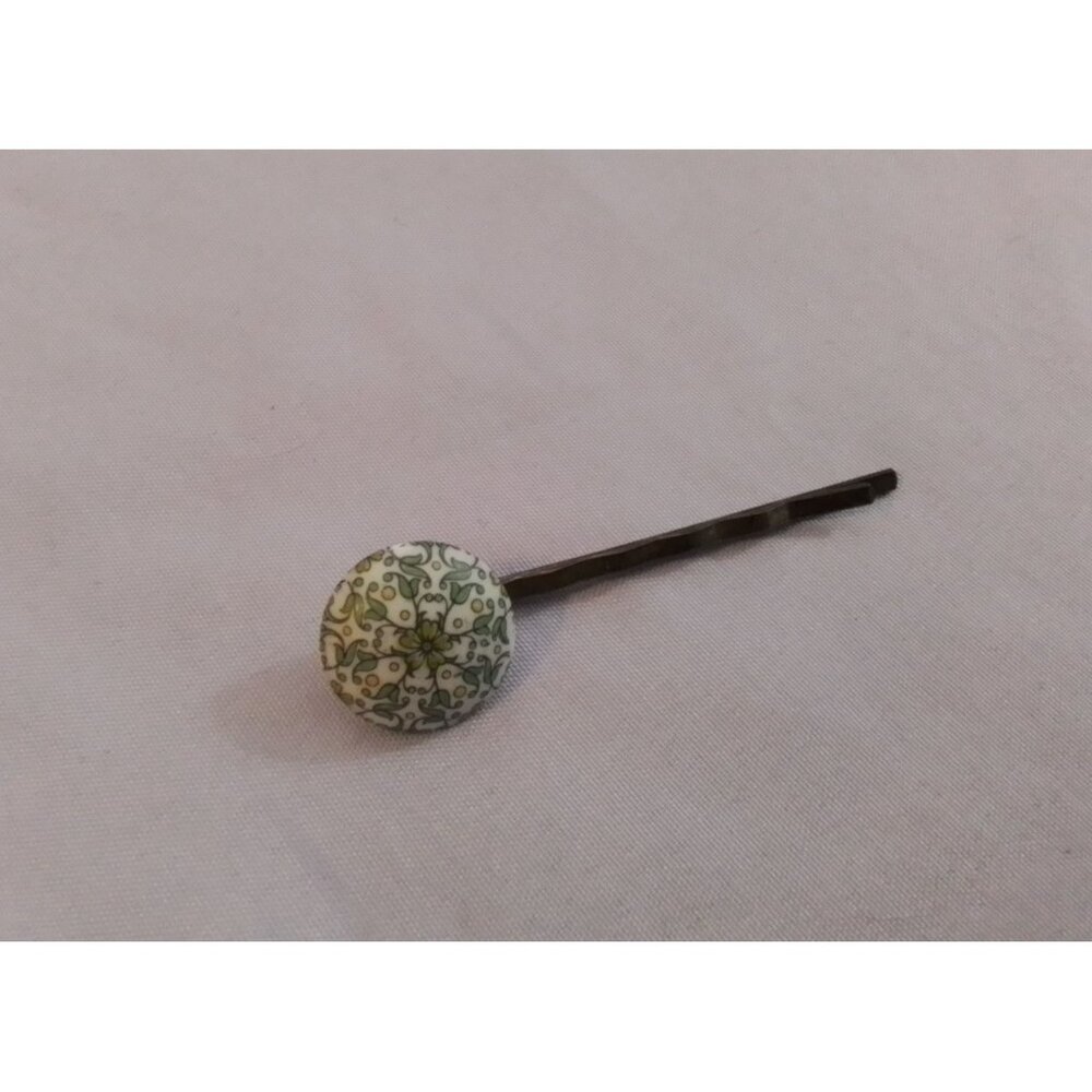 Vintage Green & White Floral Hairpin